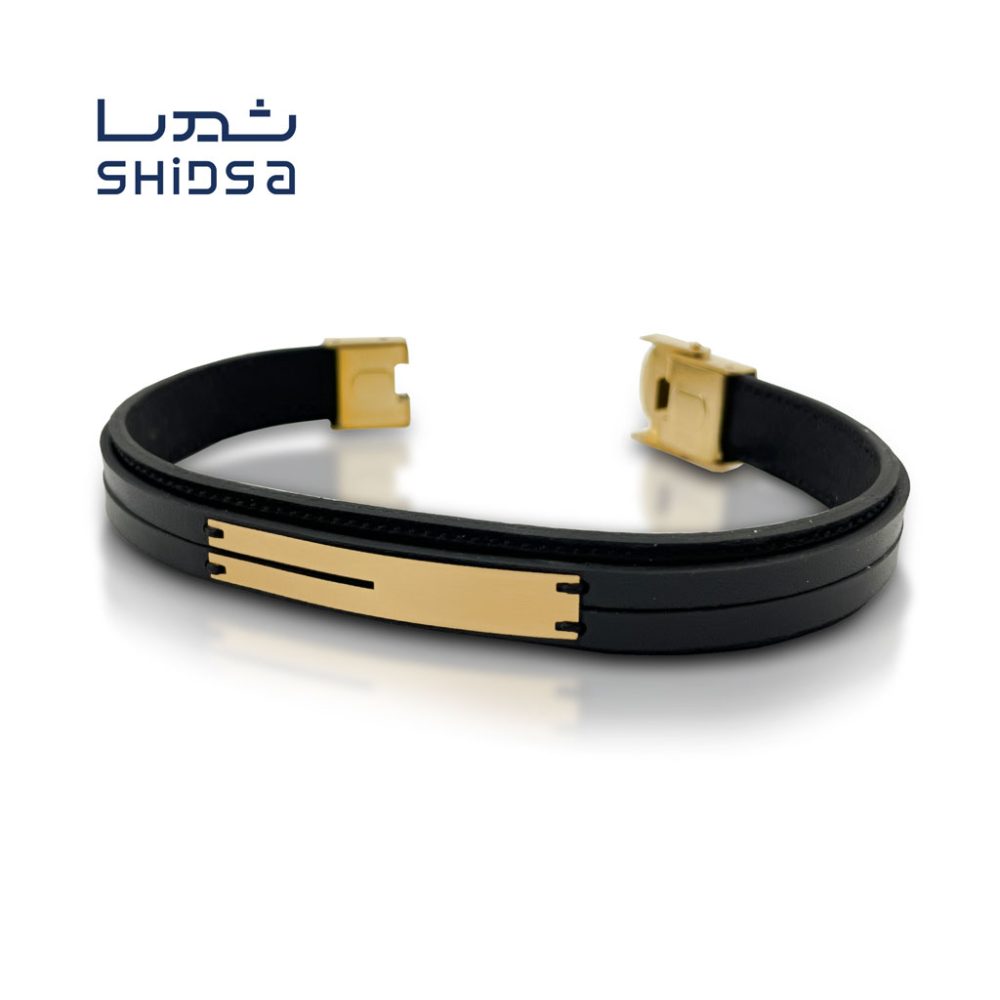 دستبند چرم و طلا مردانه MD18