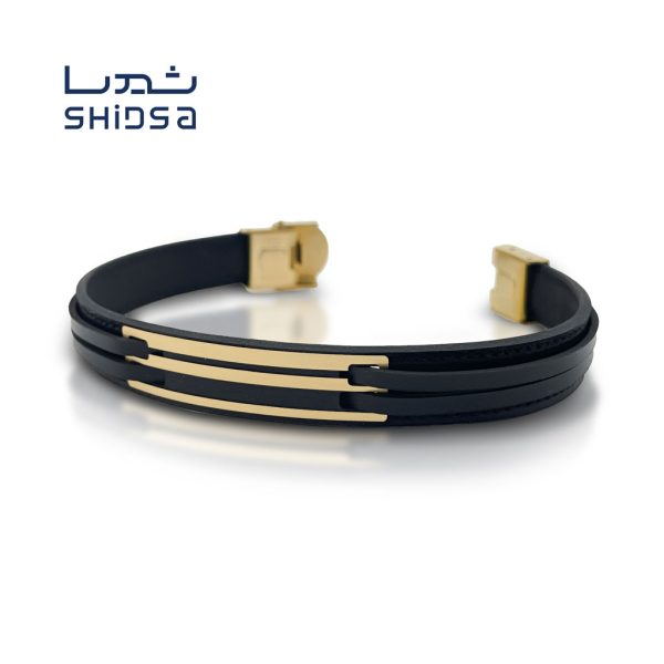 دستبند چرم و طلا مردانه ML19