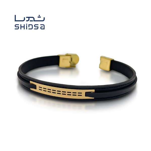 دستبند چرم و طلا مردانه ML20