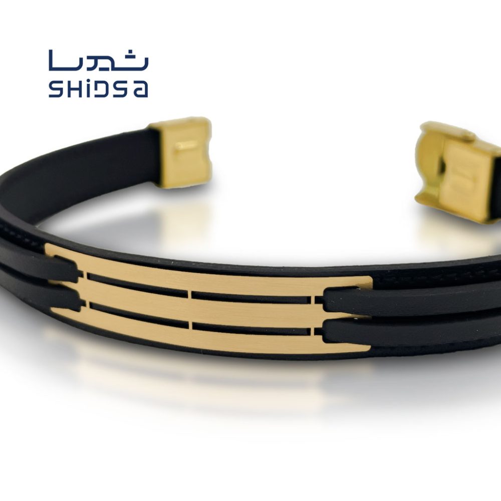 دستبند چرم و طلا مردانه ML21-2