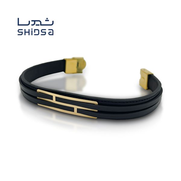 دستبند چرم و طلا مردانه MR04