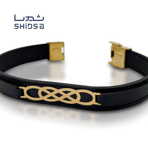 دستبند چرم و طلا مردانه MR05-2