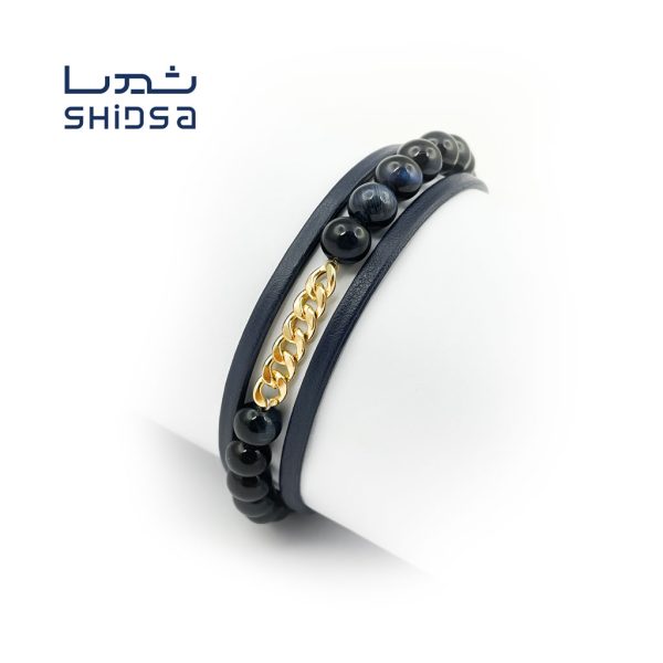 دستبند سنگ و چرم و طلا زنانه ZS02