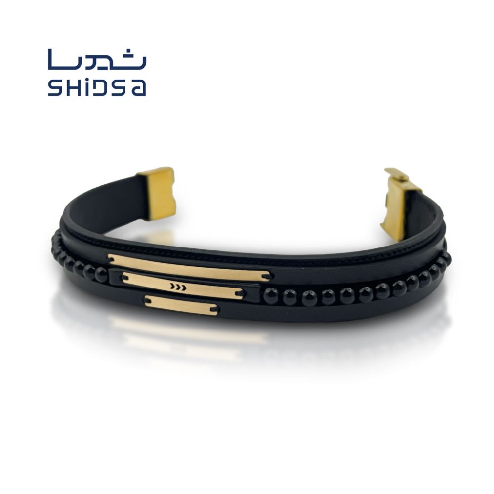 دستبند چرم و طلا مردانه MS03