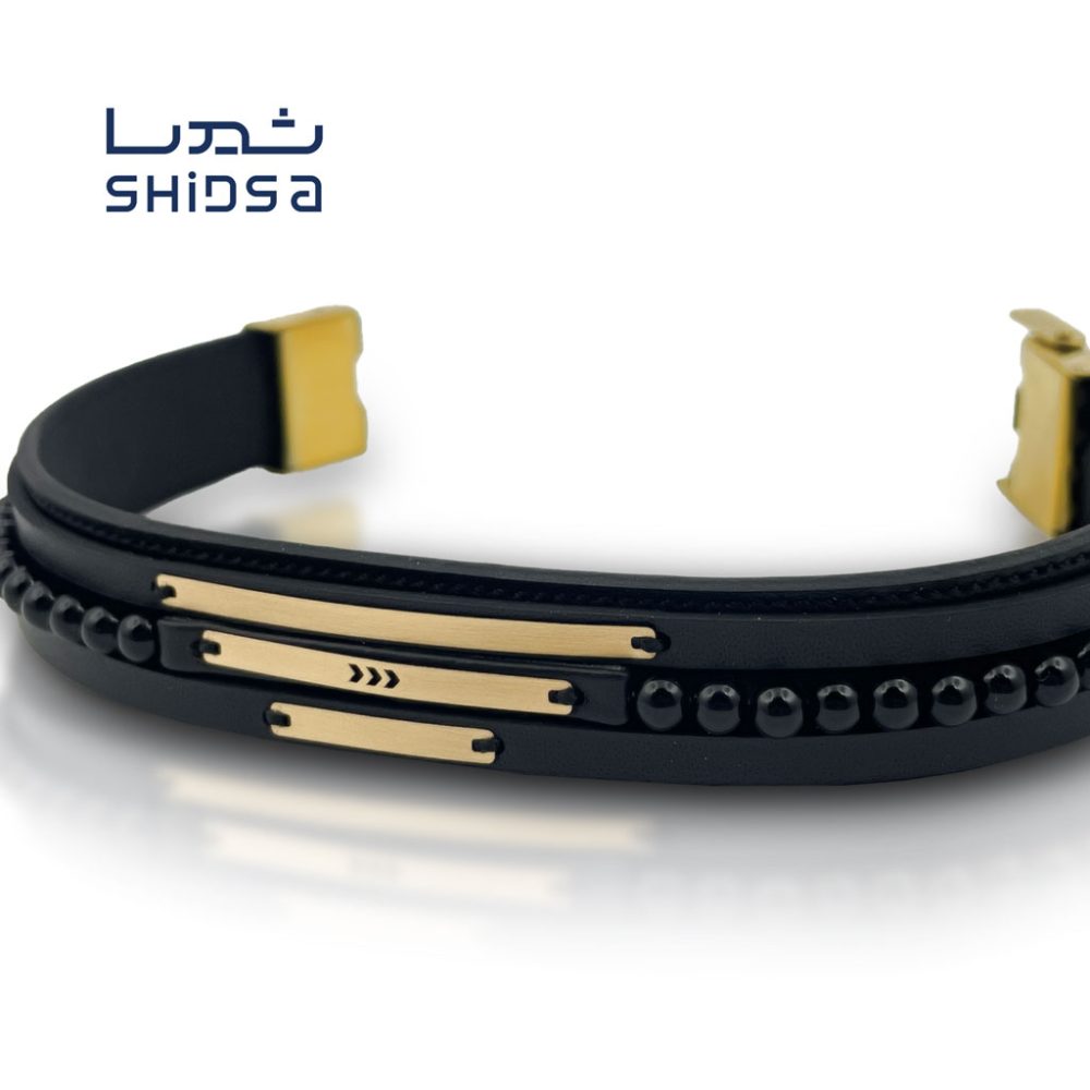 دستبند چرم و طلا مردانه MS03-2