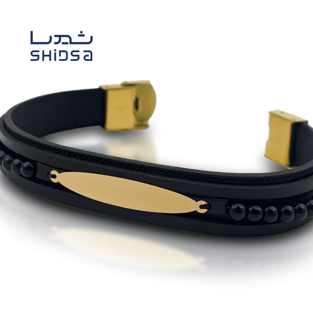 دستبند چرم و طلا مردانه MS04-2