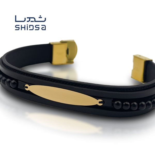 دستبند چرم و طلا مردانه MS04-2