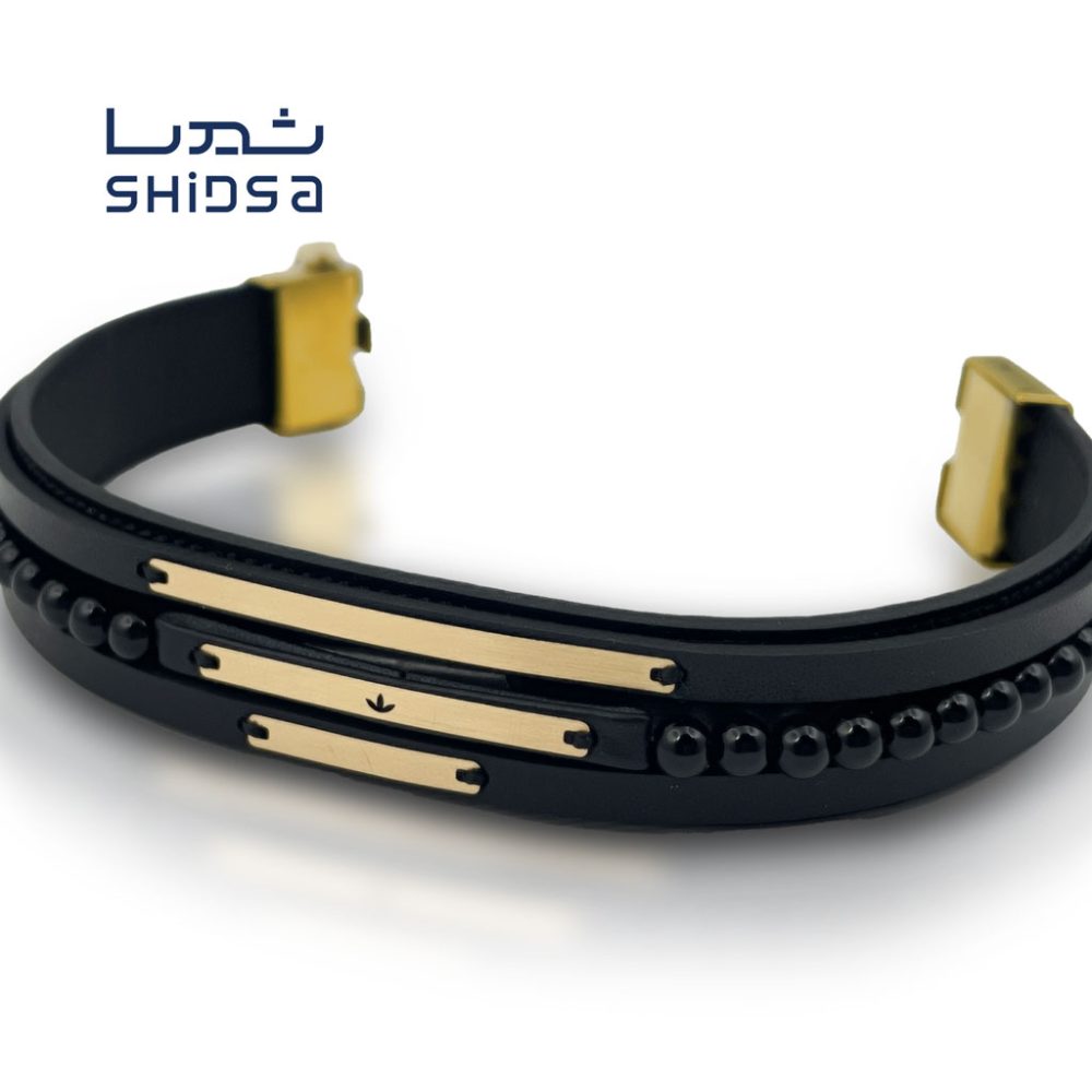دستبند چرم و طلا مردانه MS05-2