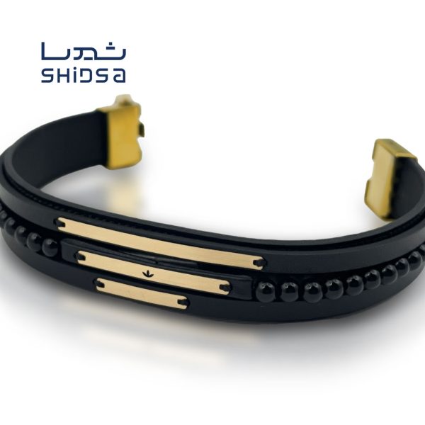 دستبند چرم و طلا مردانه MS05-2