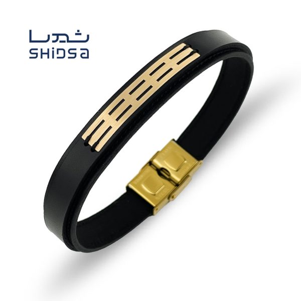 دستبند چرم و طلا مردانه md20-2