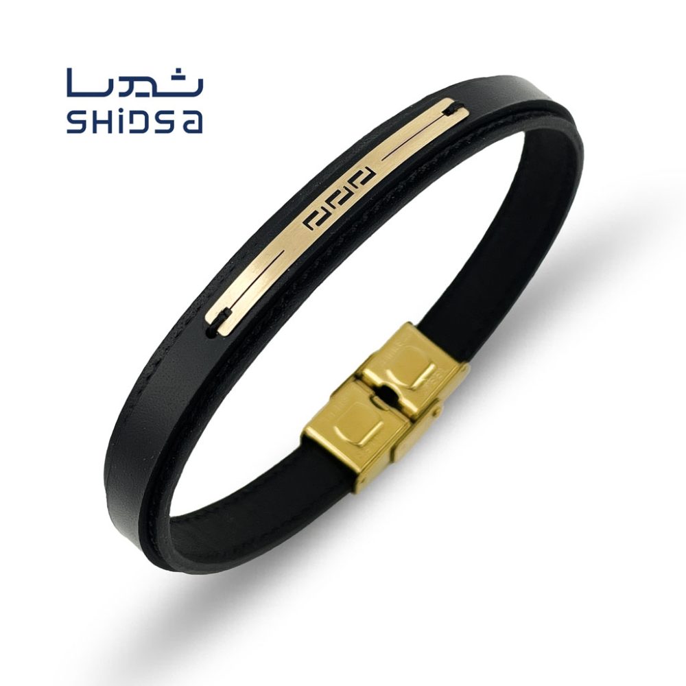 دستبند چرم و طلا ورساچه md21-2