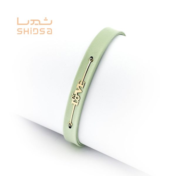 دستبند چرم و طلا عشق zd02-2