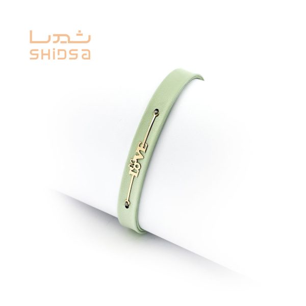دستبند چرم و طلا عشق zd02
