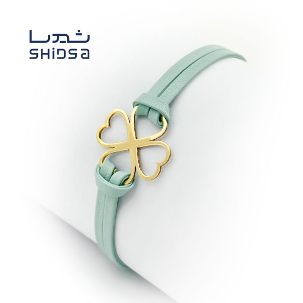 دستبند چرم و طلا گل زنانه zg01-2