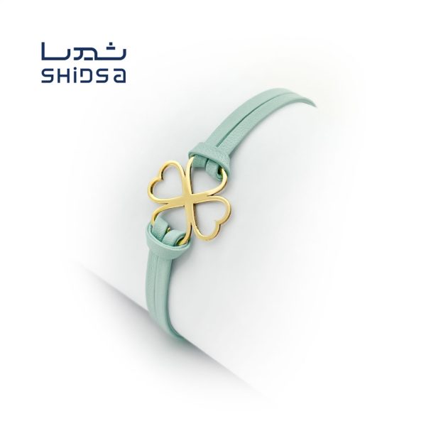 دستبند چرم و طلا گل زنانه zg01