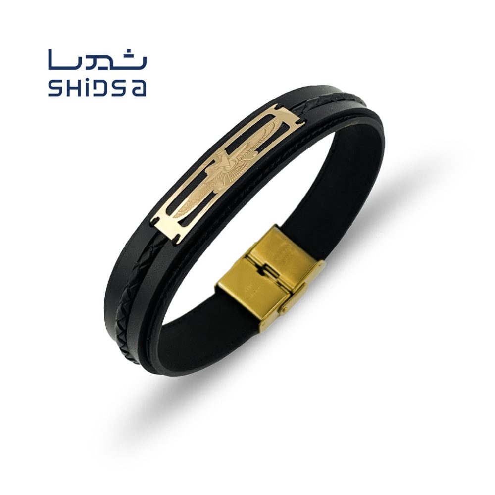 دستبند چرم و طلا مردانه فروهر mb04
