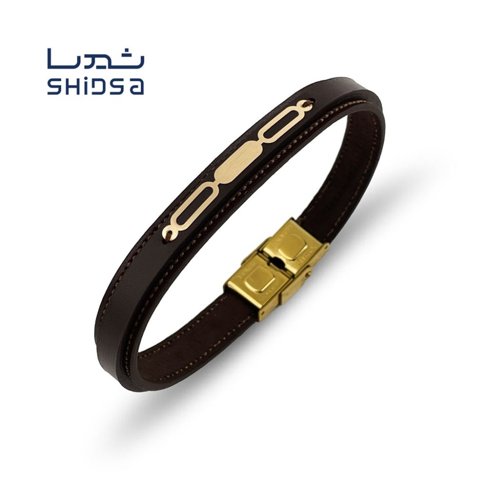 دستبند چرم و طلا بیضی MD23