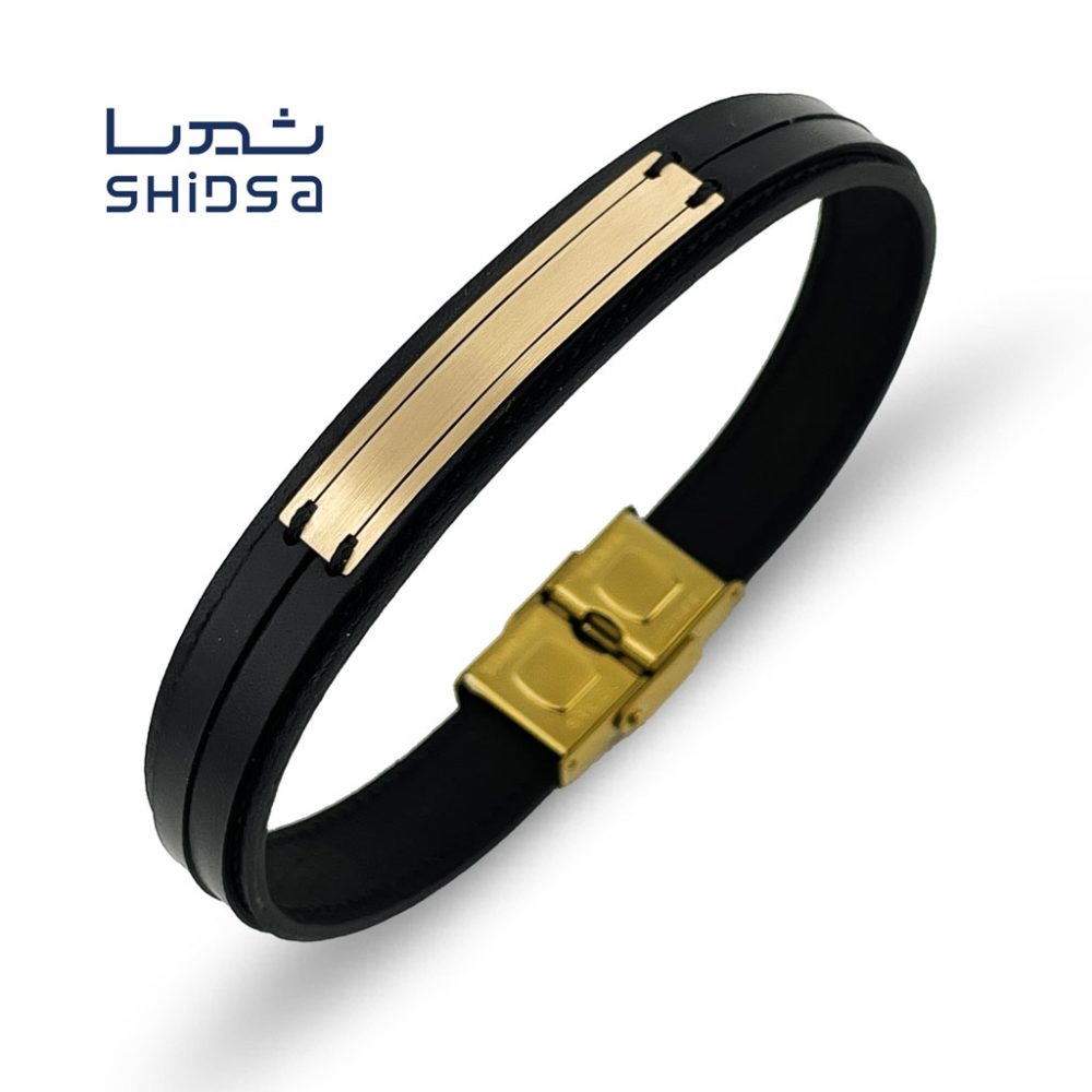 دستبند چرم و طلا مردانه md24-2