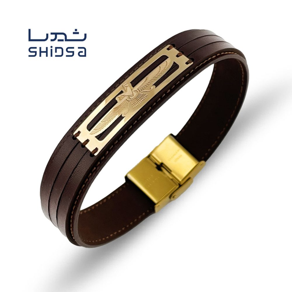 دستبند چرم و طلا فروهر md25-2