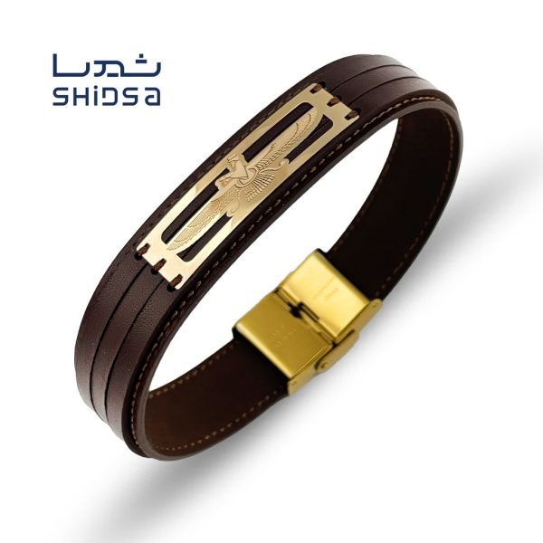 دستبند چرم و طلا فروهر md25-2