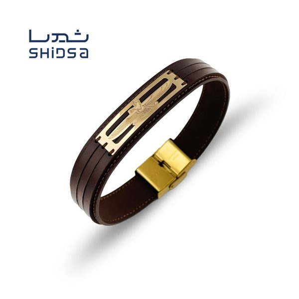دستبند چرم و طلا فروهر md25