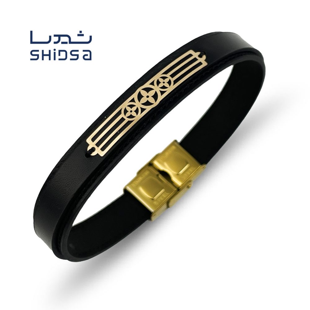 دستبند چرم و طلا لویی ویتون md26-2