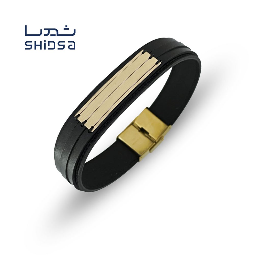 دستبند چرم و طلا مردانه md27