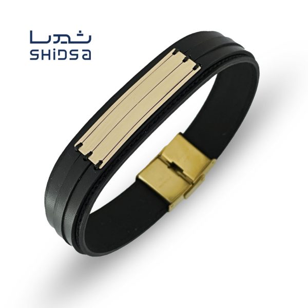 دستبند چرم و طلا مردانه md27-2