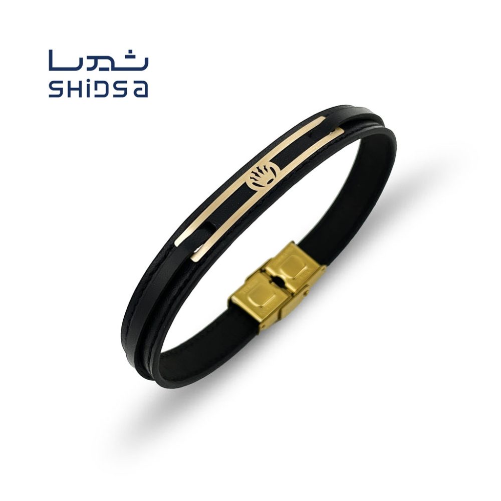 دستبند چرم و طلا طرح رولکس ML22