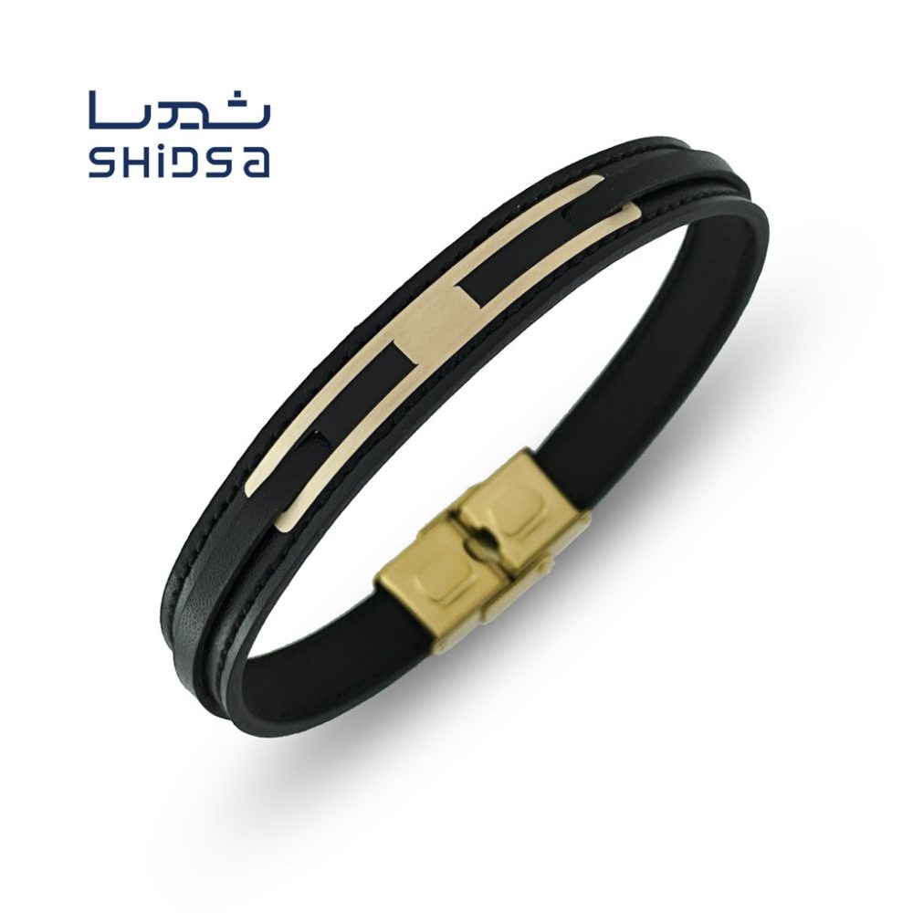 دستبند چرم و طلا ml23