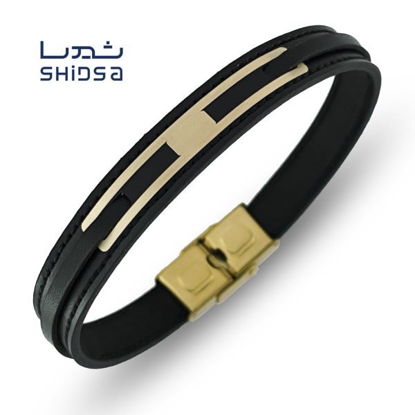 دستبند چرم و طلا ml23-2