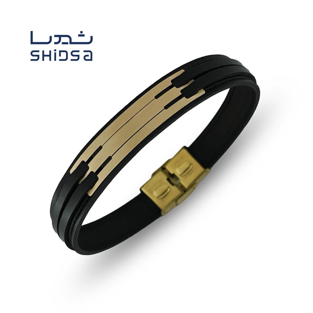 دستبند چرم و طلا مردانه ml25