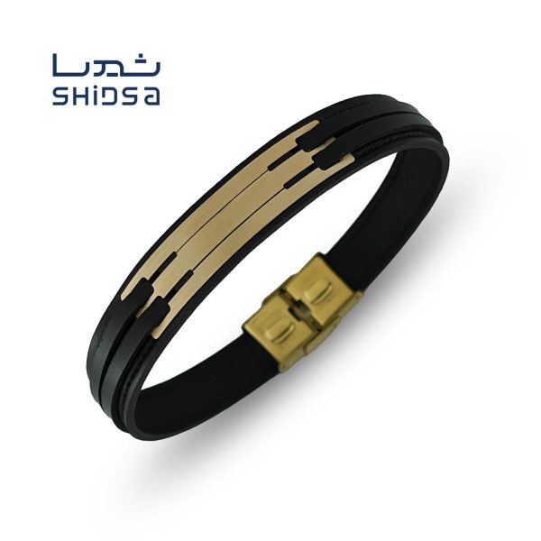 دستبند چرم و طلا مردانه ml25