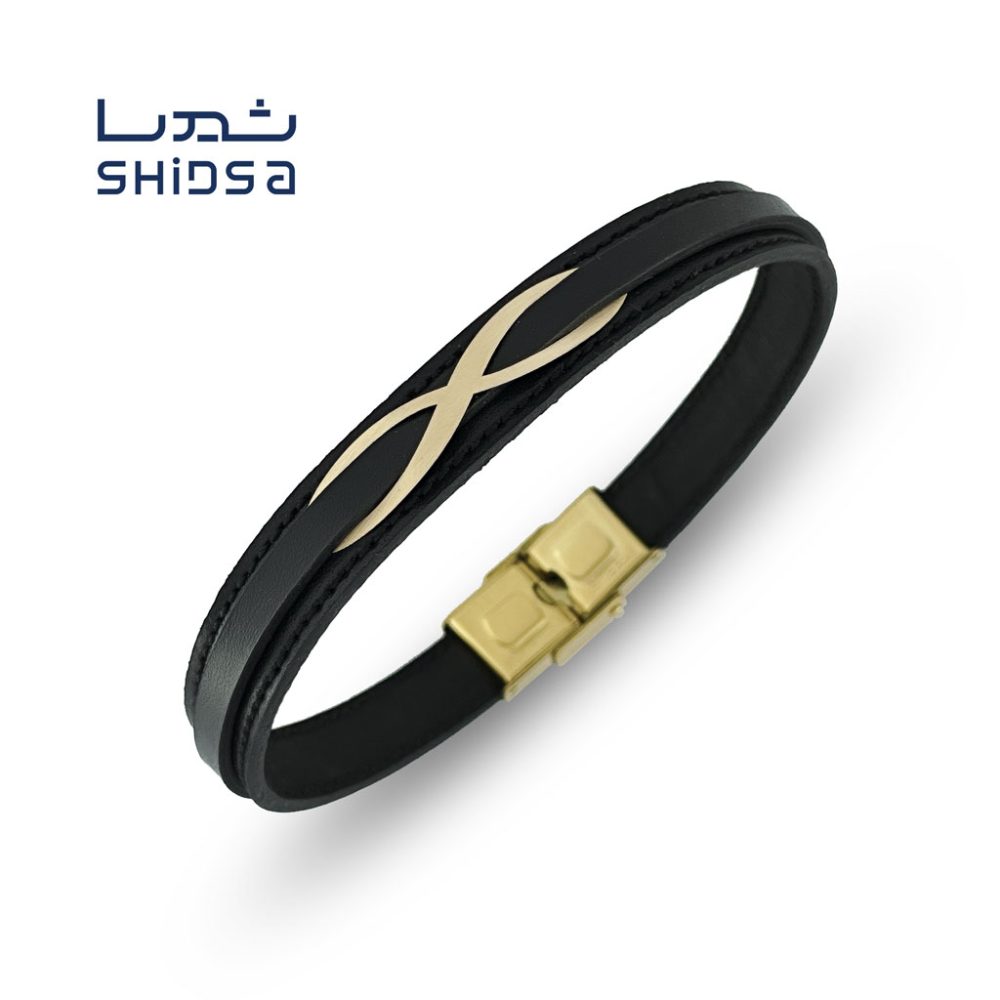 دستبند چرم و طلا بینهایت MR07