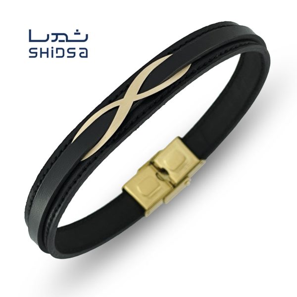 دستبند چرم و طلا بینهایت mr07-2