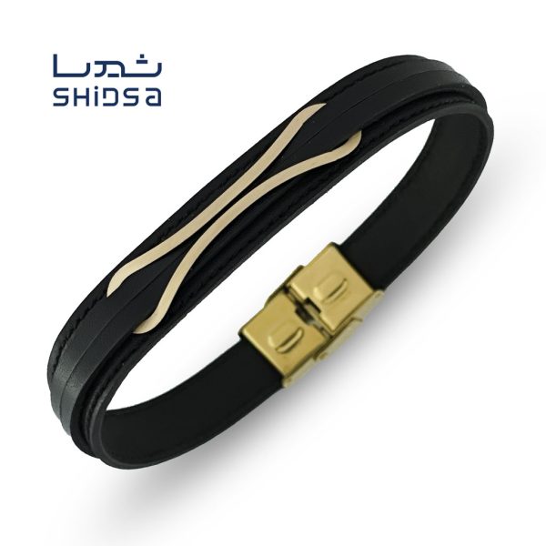 دستبند چرم و طلا اسپرت mr08-2