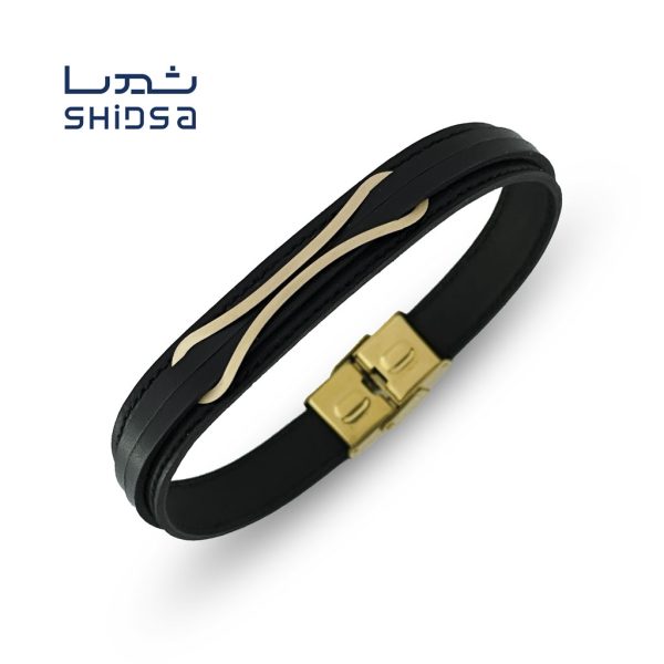 دستبند چرم و طلا اسپرت mr08