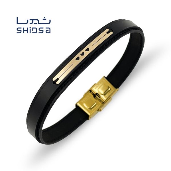 دستبند چرم و طلا زنانه zd04-2