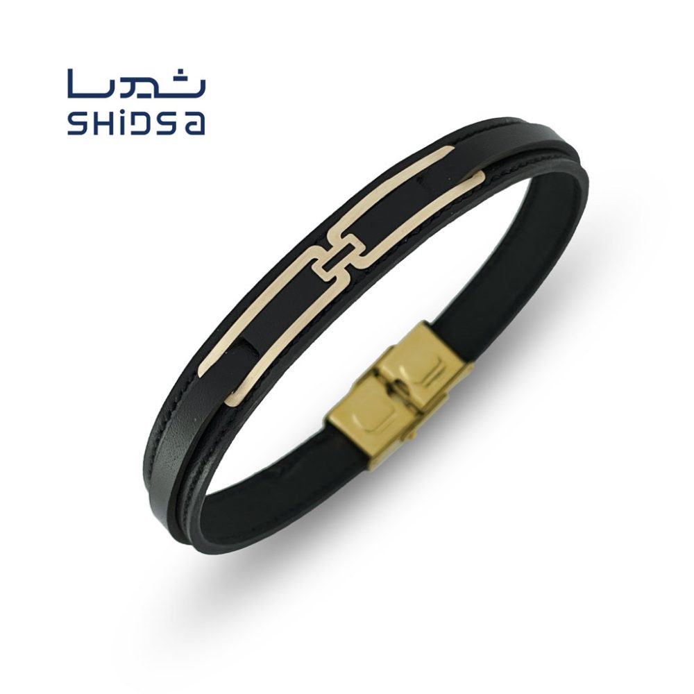 دستبند چرم و طلا ml26