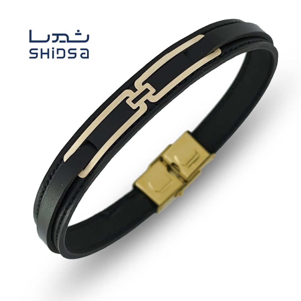 دستبند چرم و طلا ml26-2