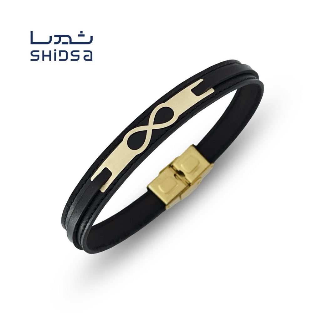 دستبند چرم و طلا بینهایت ml27