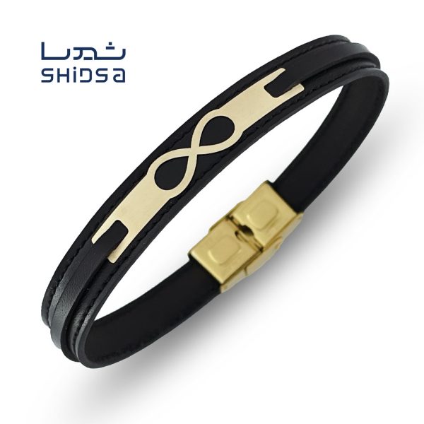 دستبند چرم و طلا بینهایت ml27-2