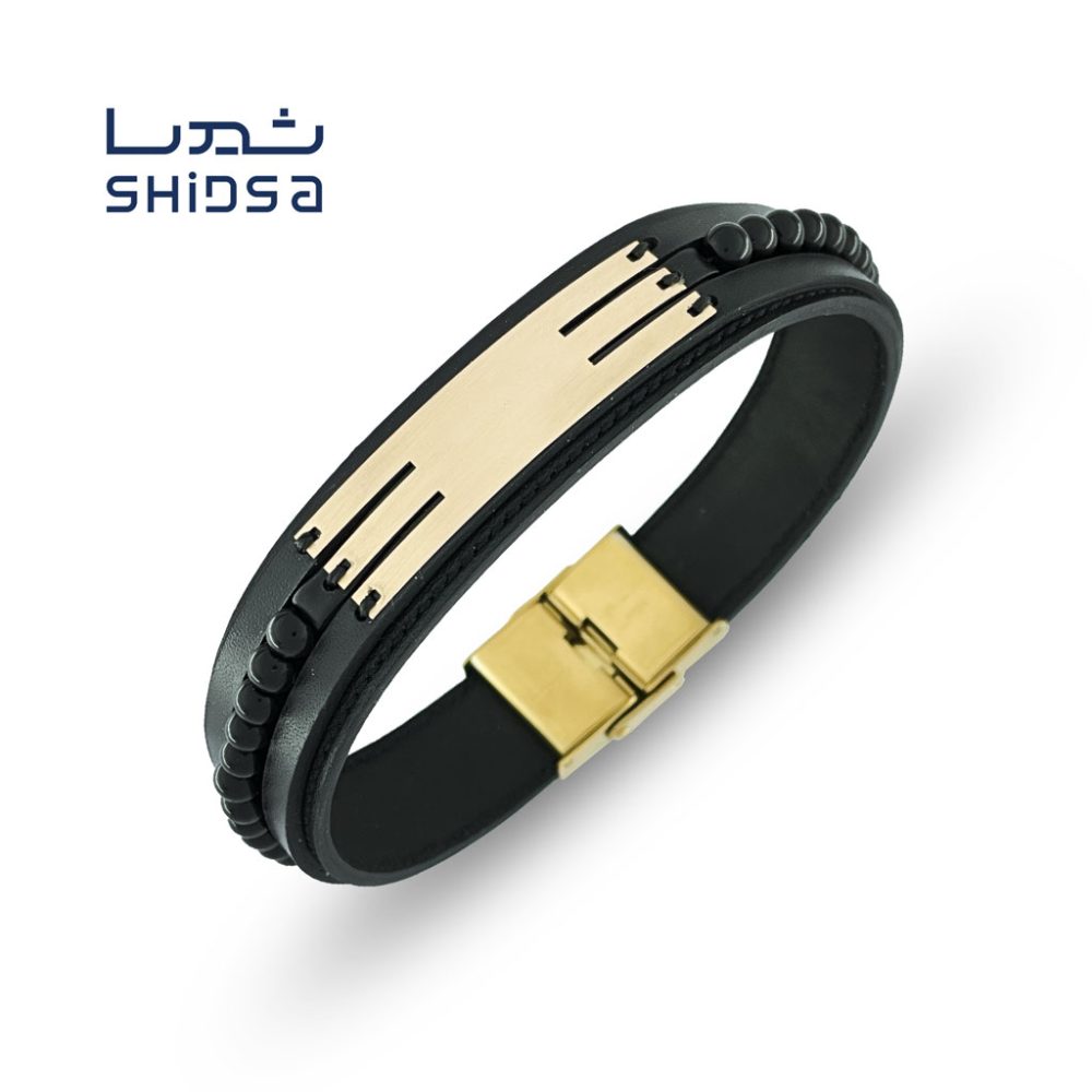 دستبند چرم و طلا مردانه ms07