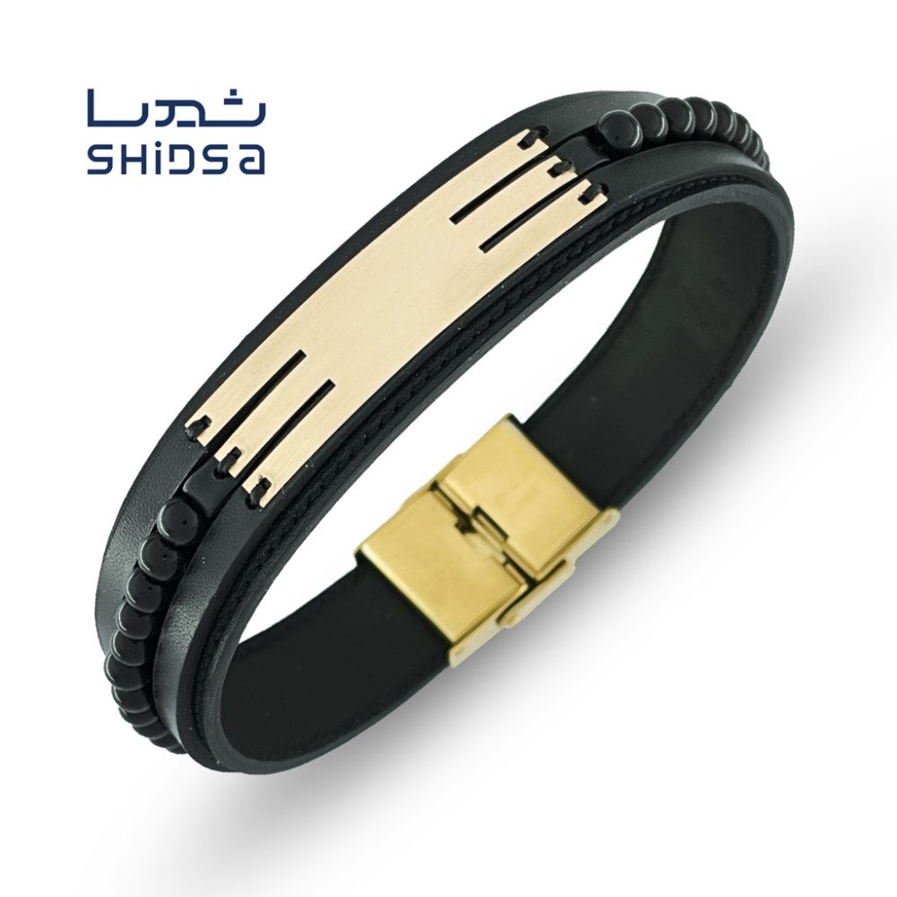 دستبند چرم و طلا مردانه ms07-2