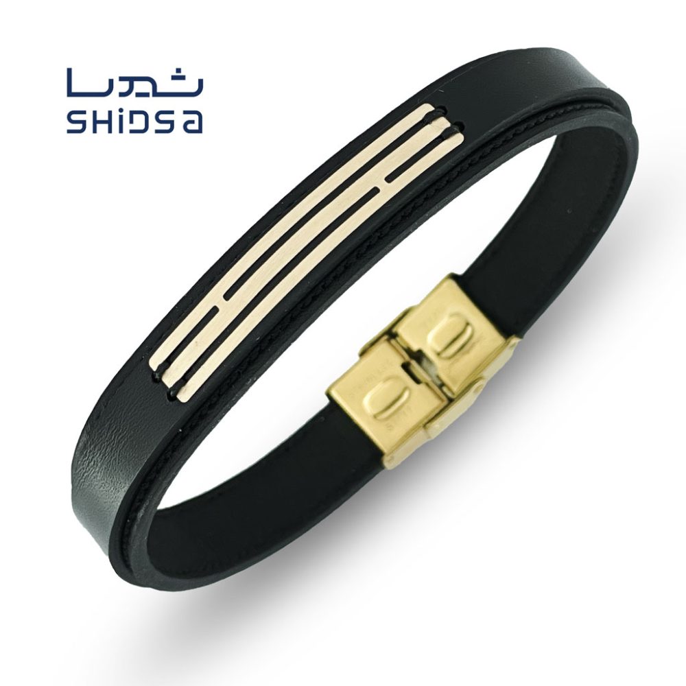 دستبند چرم و طلا مردانه md31-2