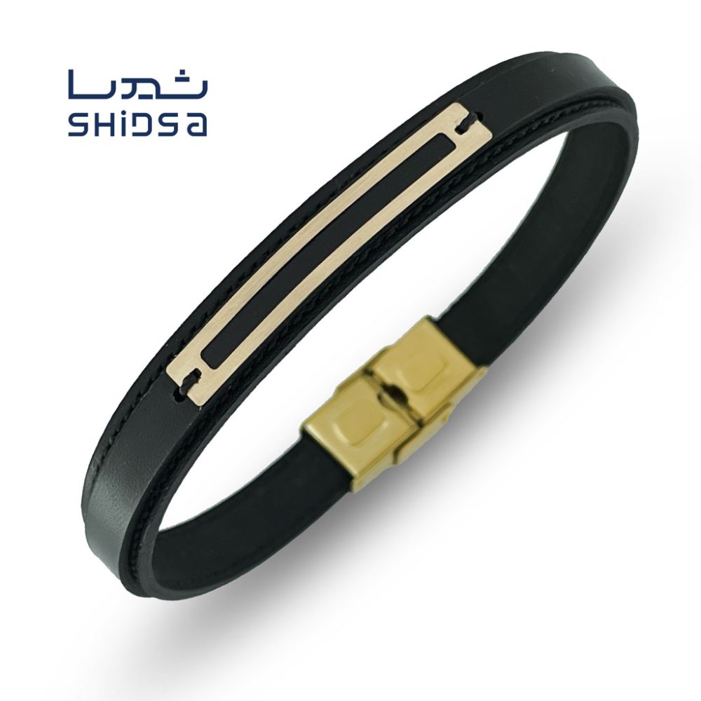 دستبند چرم و طلا اسپرت MD32 - Image 2