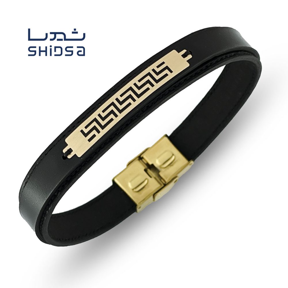 دستبند چرم و طلا ورساچه md33-2