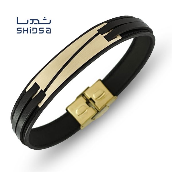 دستبند چرم و طلا مردانه ml28-2