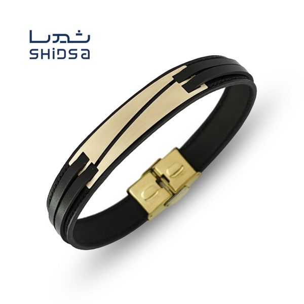 دستبند چرم و طلا مردانه ml28