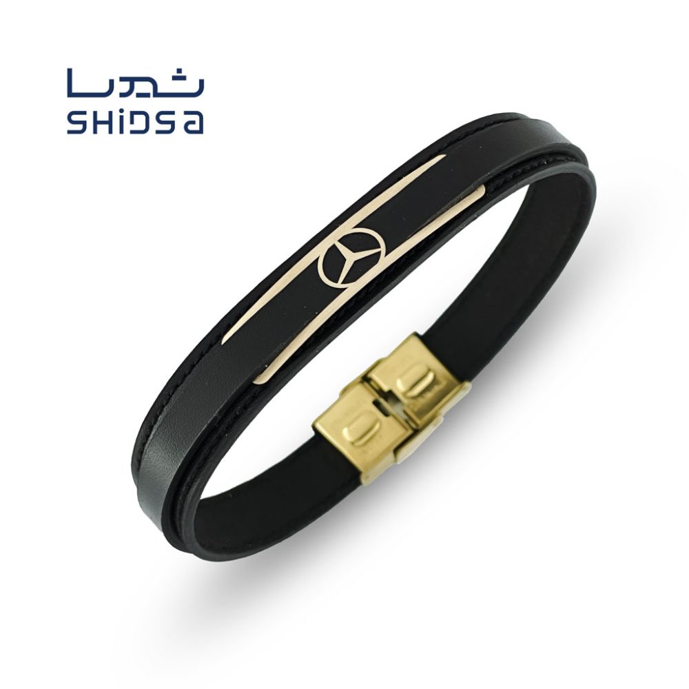 دستبند چرم و طلا بنز MR09